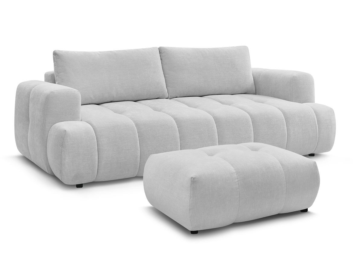 Bobochic Fuji Schlafsofa 3-Sitzer mit Bettkasten und Pouf Stoff Hellgrau