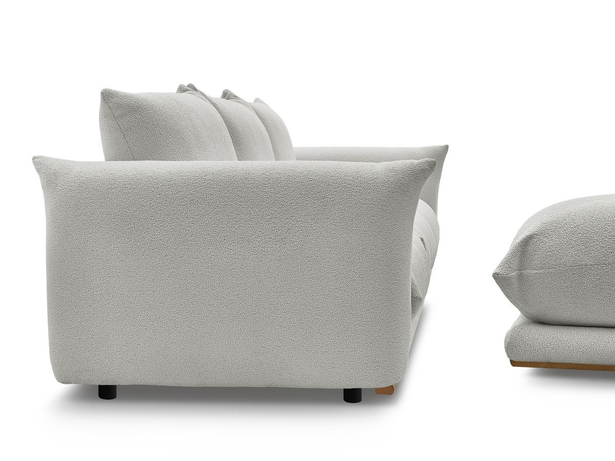 Bobochic Ernest Sofa 3-Sitzer mit Pouf 266 × 106 cm Bouclé-Stoff Hellgrau