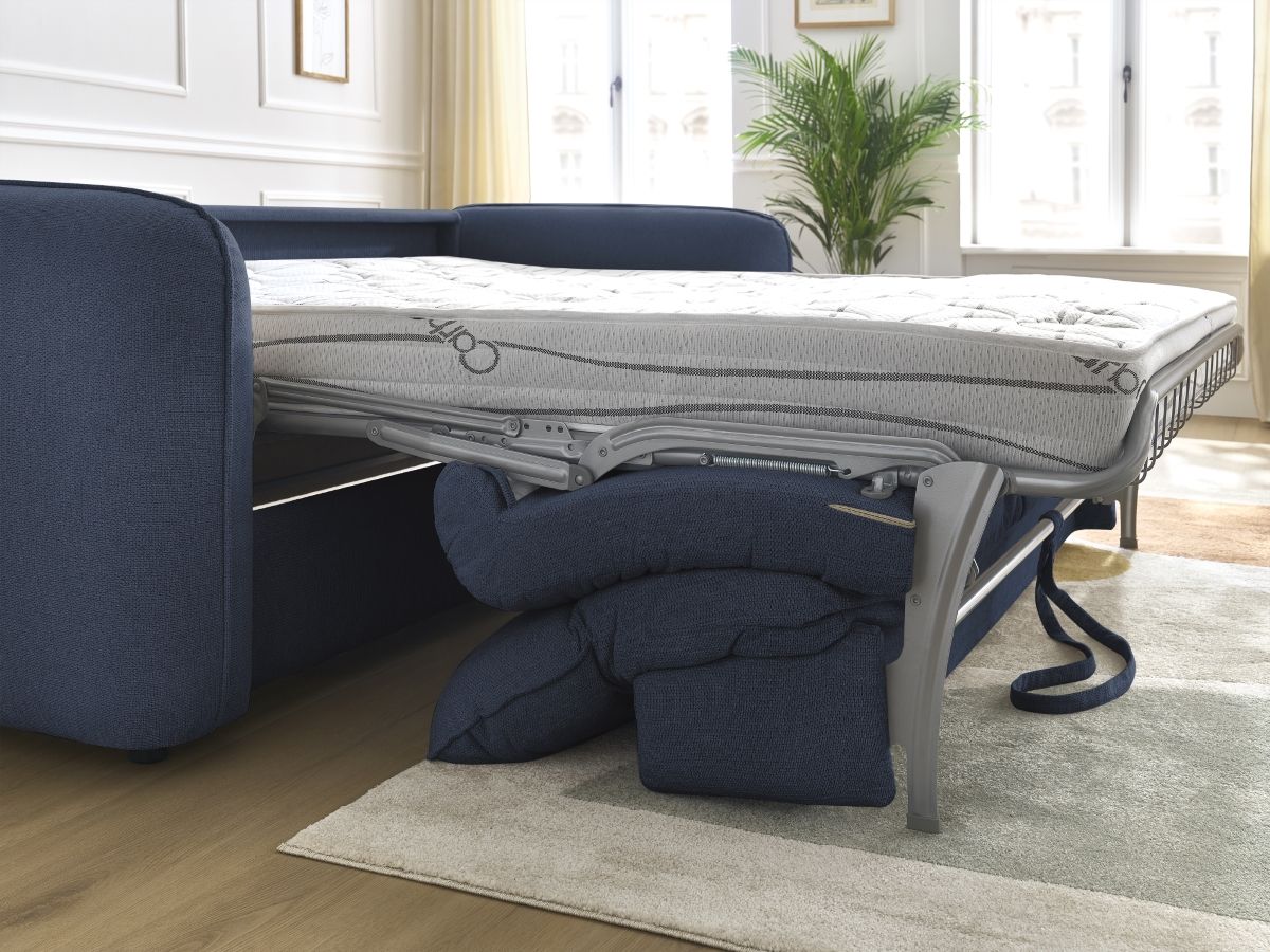 Bobochic Achille Schlafsofa 3-Sitzer Melange-Stoff Dunkelblau, Liegefläche 160 × 200 cm
