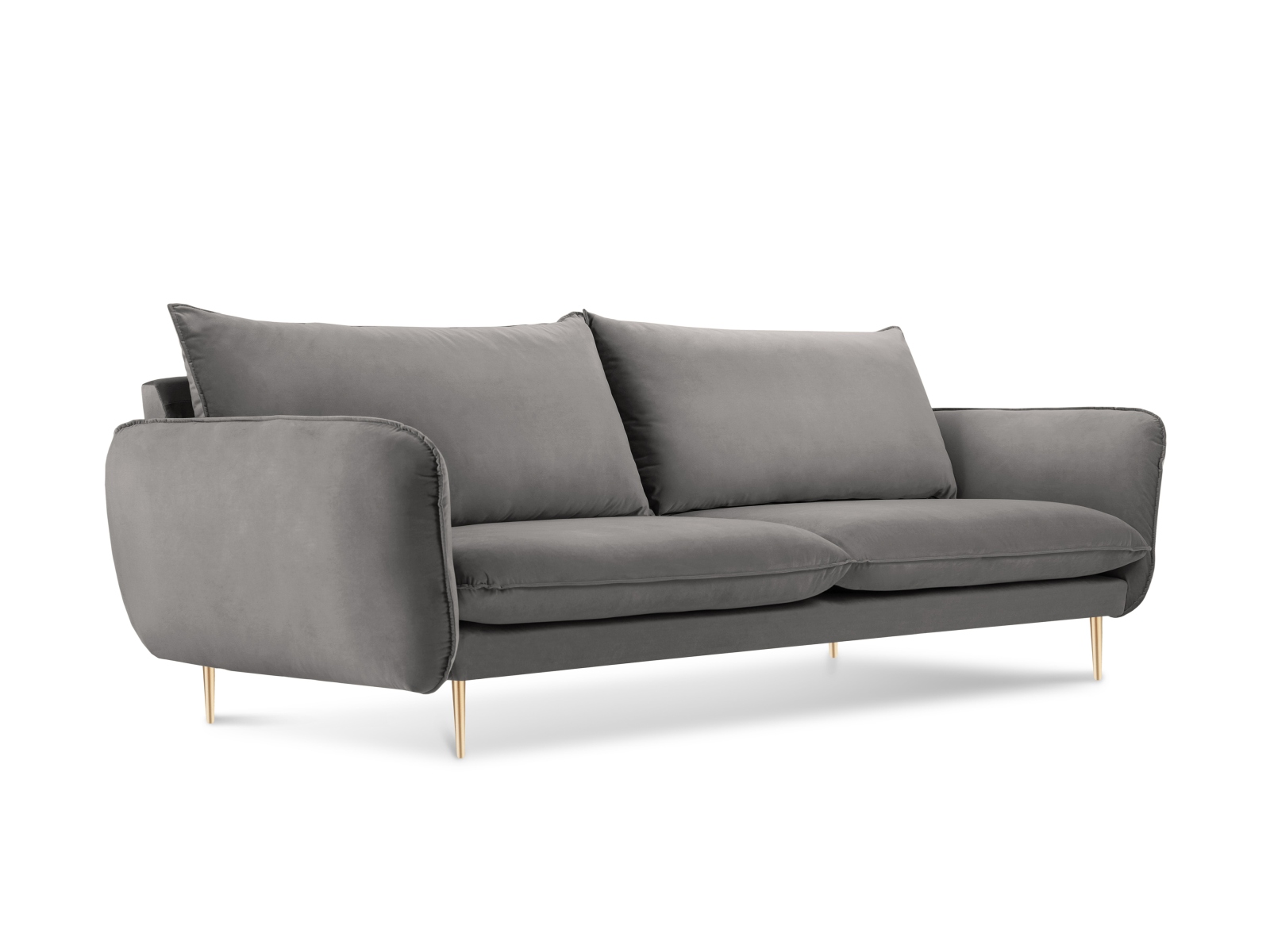 Cosmopolitan Design Sofa Vienna 4-Sitzer Samt Bluvel Hellgrau Beine Gold