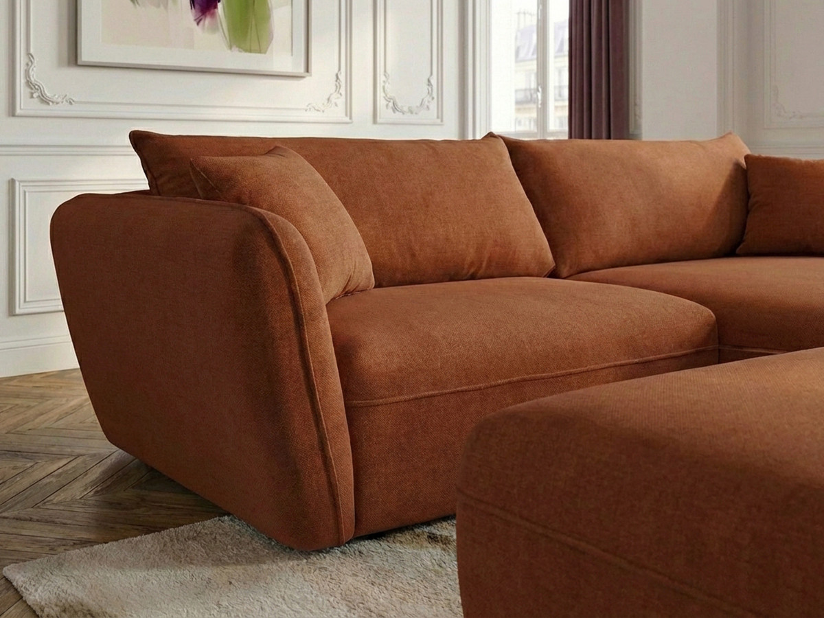 Bobochic Luigi Ecksofa mit Pouf Strukturstoff Orange Ecke rechts