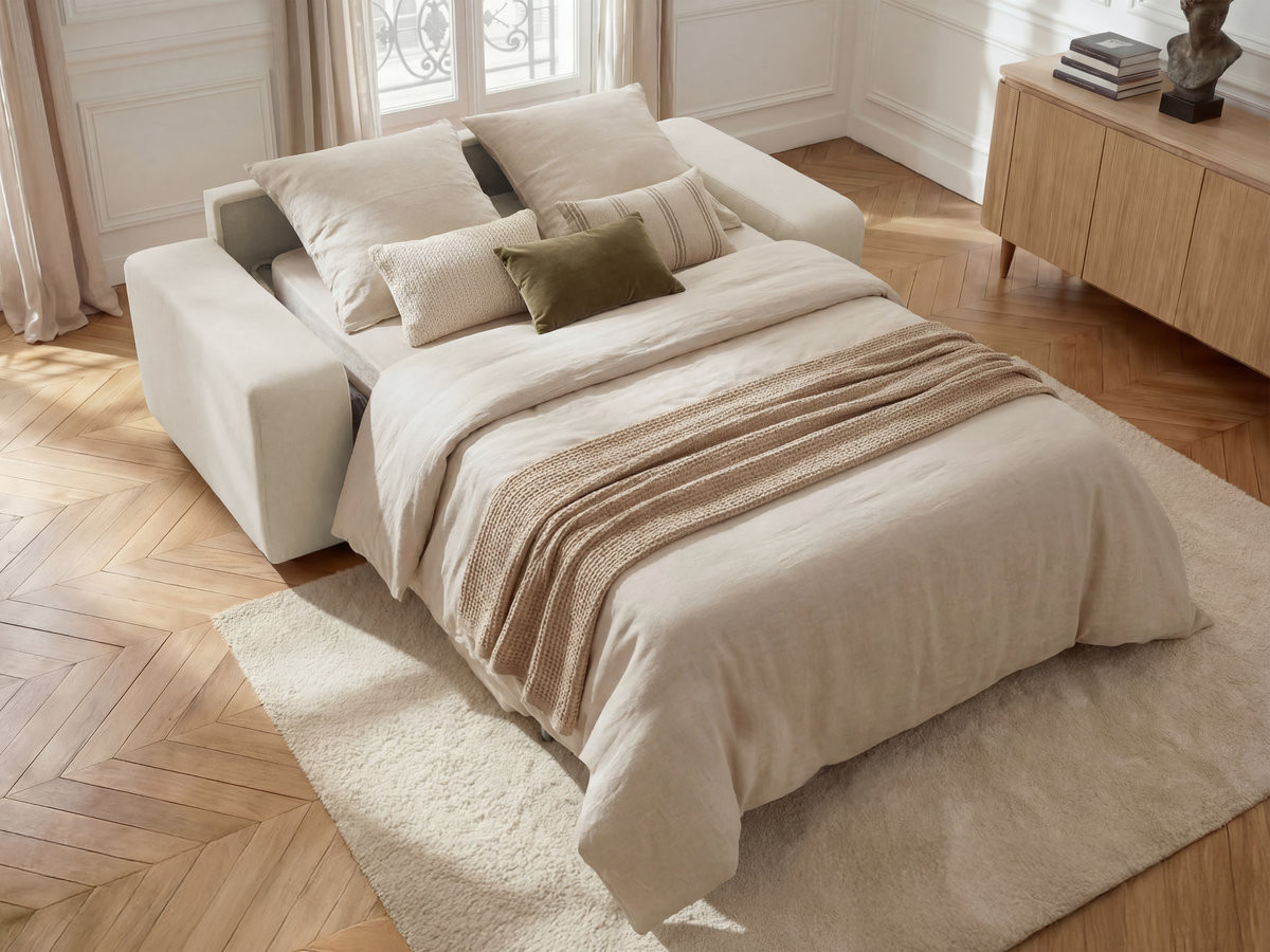 Bobochic Ibiza Schlafsofa 3-Sitzer Strukturstoff Beige, Liegefläche 140 × 196 cm