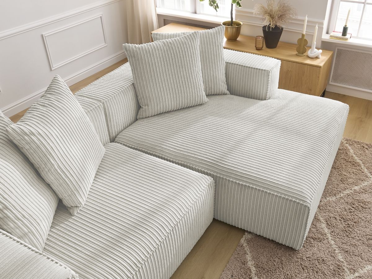 Bobochic Nina Ecksofa Cordsamt Hellgrau Ecke rechts