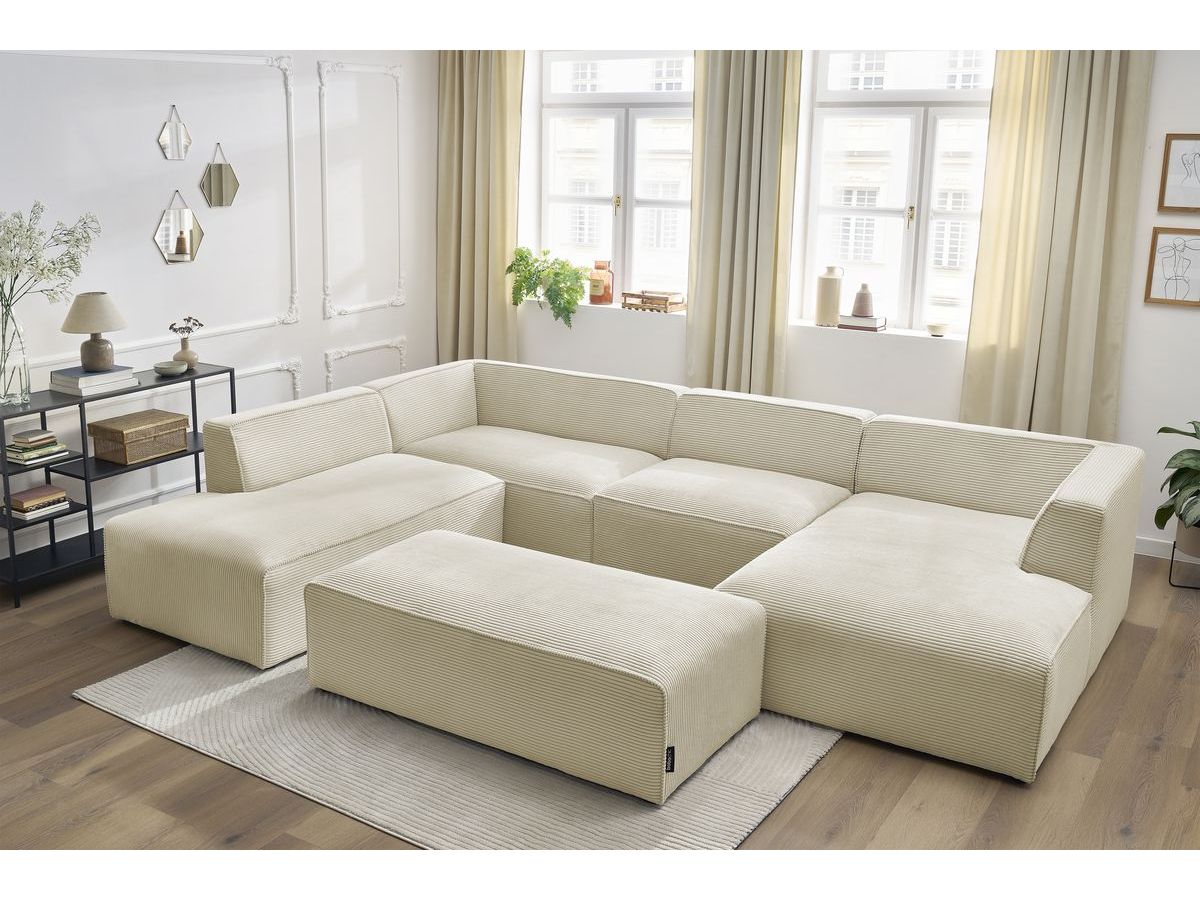 Bobochic Megeve Wohnlandschaft mit Pouf Cordsamt Beige Ecke rechts