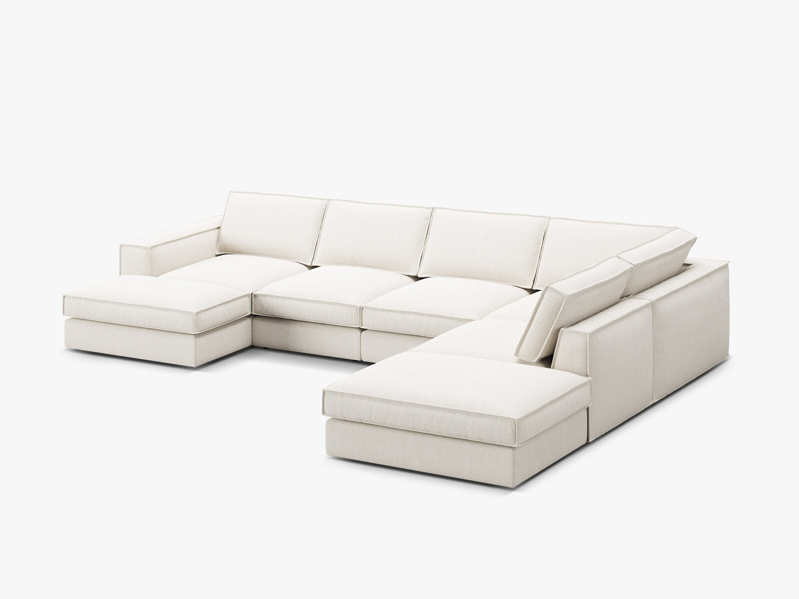 Micadoni modulares Panorama Ecksofa Pola 5-Sitzer Rechts Strukturierter Stoff Babel Weiß