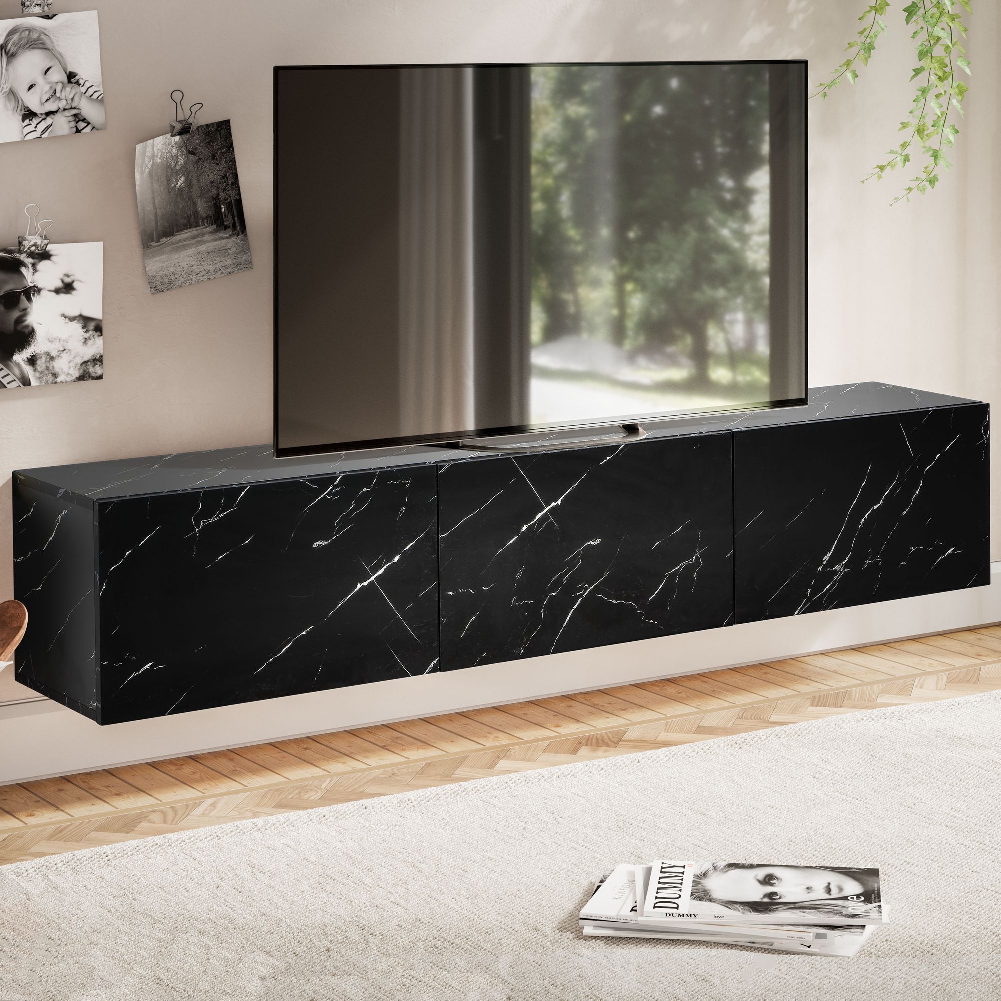 TV-Board Haugland Marmoroptik Schwarz Breite 160 cm