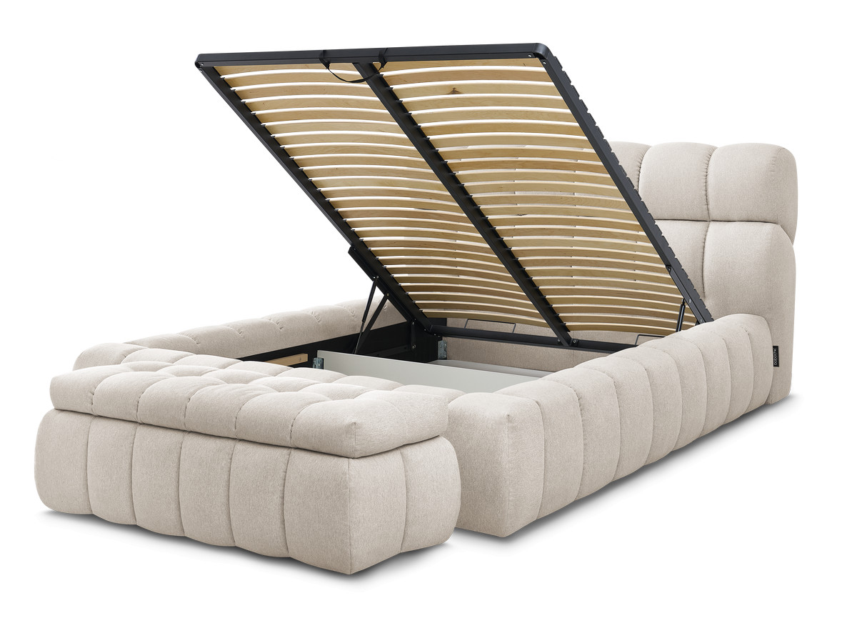Bobochic Mont-blanc Polsterbett mit Bettkasten mit Bettbank Stoff Beige, Liegefläche 140 × 190 cm