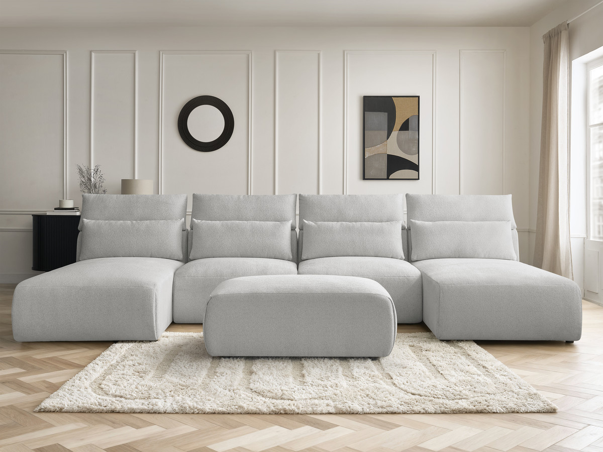 Bobochic Jana Wohnlandschaft mit kleinem Pouf Melange-Stoff Hellgrau
