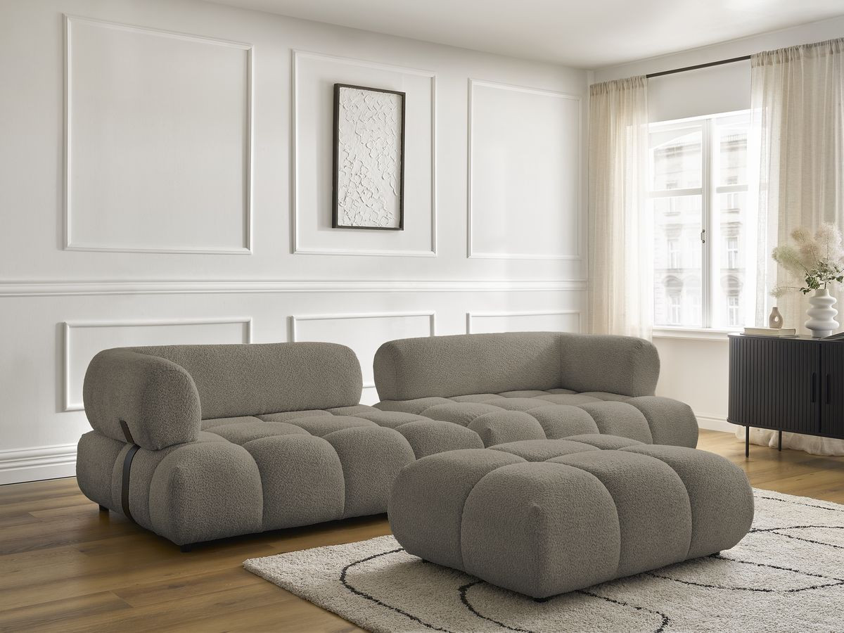 Bobochic Alya Sofa 4-Sitzer mit Pouf Bouclé-Stoff Taupe