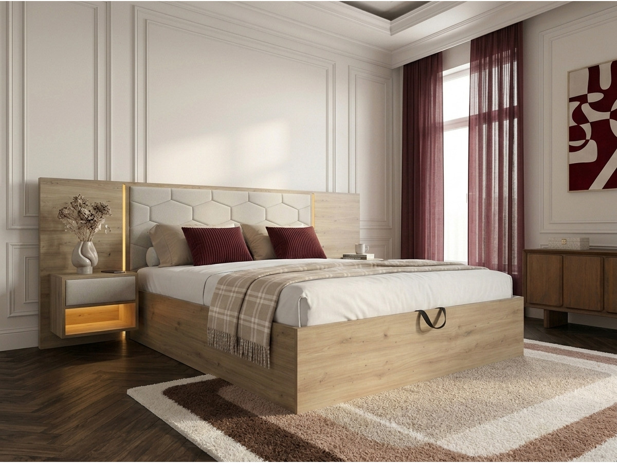 Bobochic Palmeraie Polsterbett mit Bettkasten Strukturstoff Beige, Liegefläche 160 × 200 cm