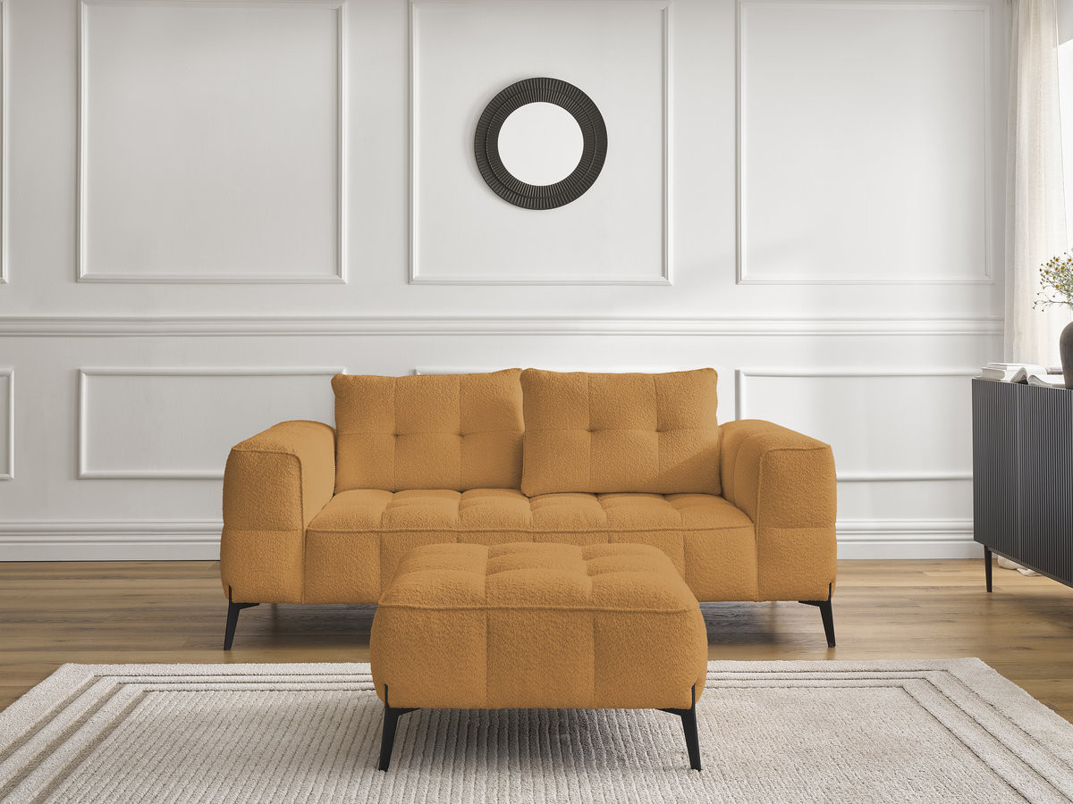 Bobochic Anis Sofa 2-Sitzer mit Pouf Bouclé-Stoff Gelb
