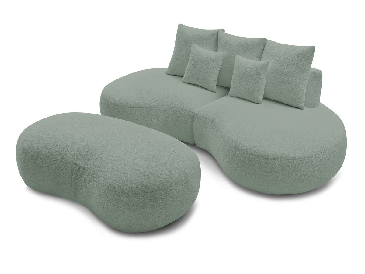 Bobochic Saint-germain Sofa 3-Sitzer mit Pouf Bouclé-Stoff Grün