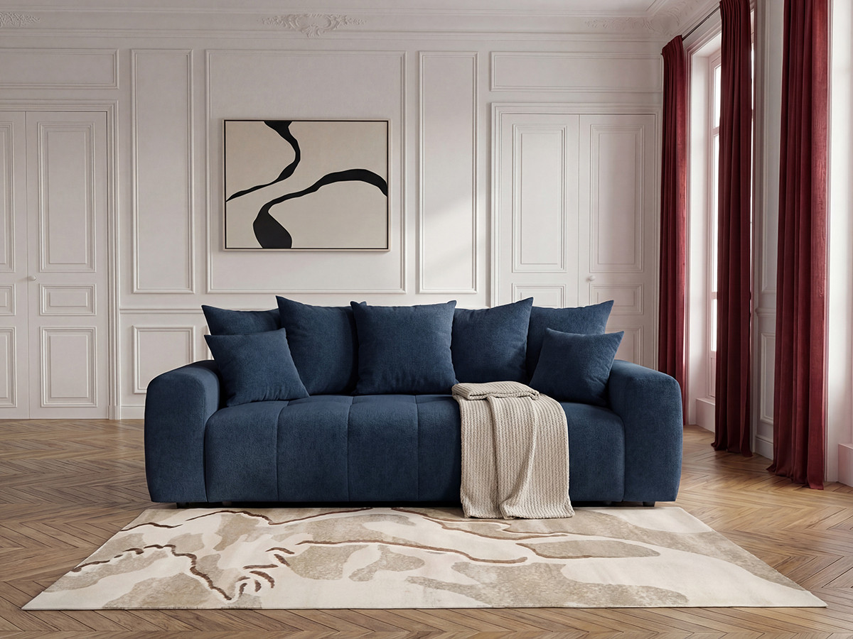 Bobochic Roxelane Schlafsofa 3-Sitzer mit Bettkasten Melange-Stoff Dunkelblau