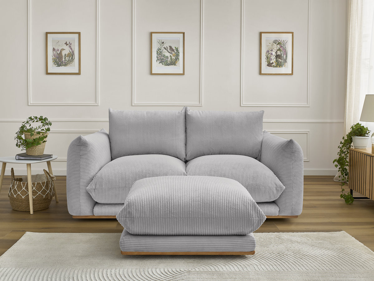 Bobochic Ernest Sofa 3-Sitzer mit Pouf 193 × 106 cm Cordsamt Hellgrau