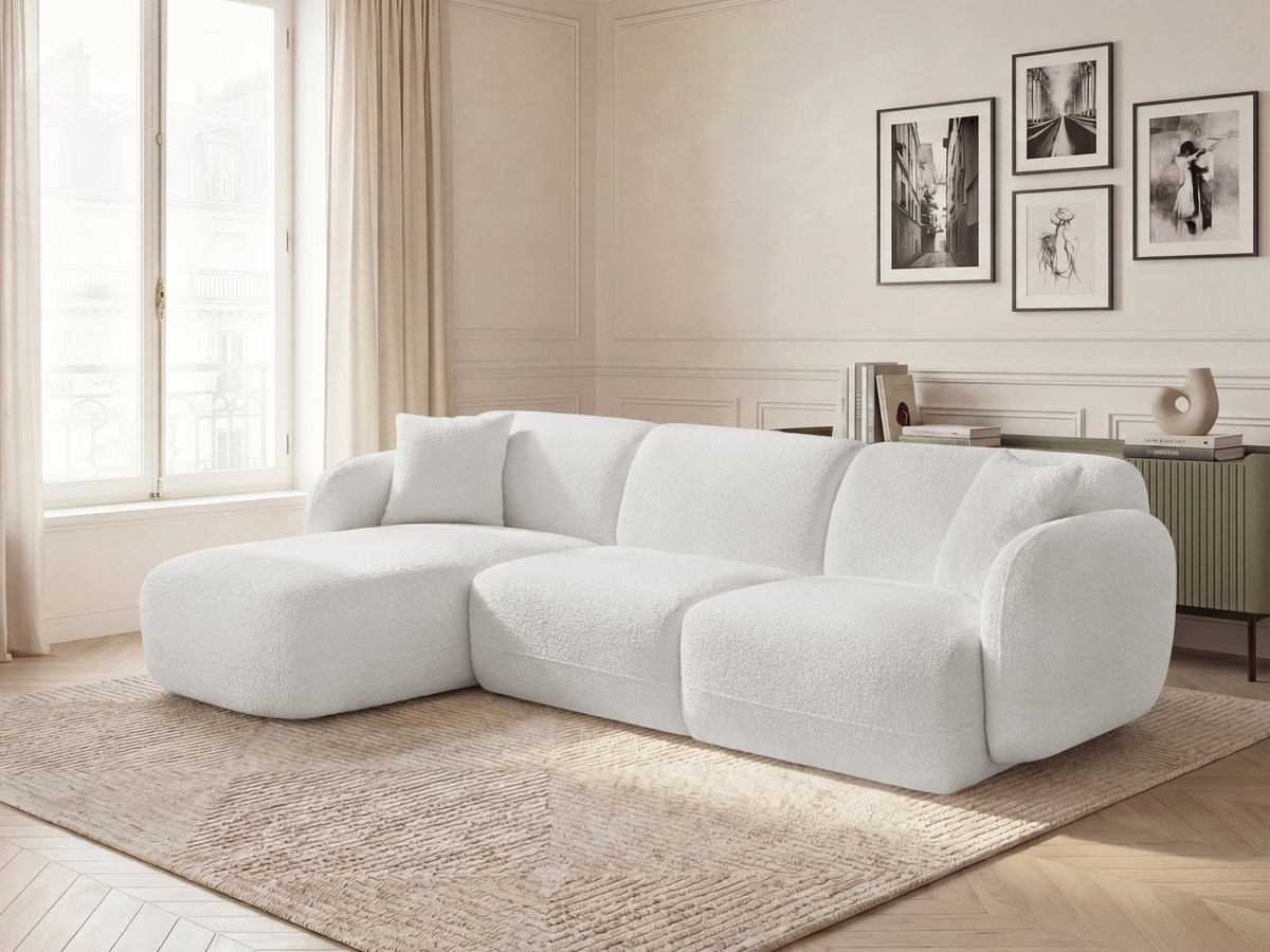 Bobochic Anda Ecksofa 292 × 163 cm Chenille Weiß Ecke links