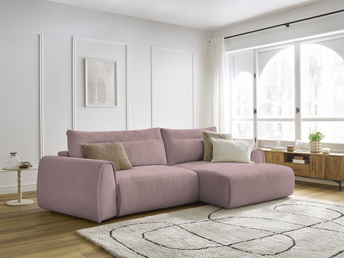 Bobochic Aden Ecksofa 293 × 152 cm Stoff Rosa Ecke rechts