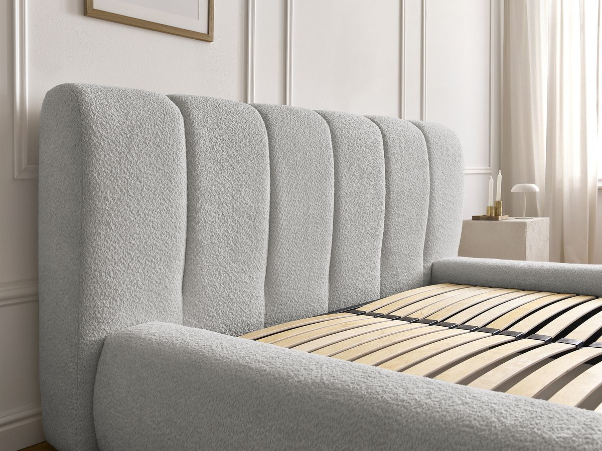 Bobochic Denali Polsterbett mit Bettkasten Bouclé-Stoff Hellgrau, Liegefläche 180 × 200 cm