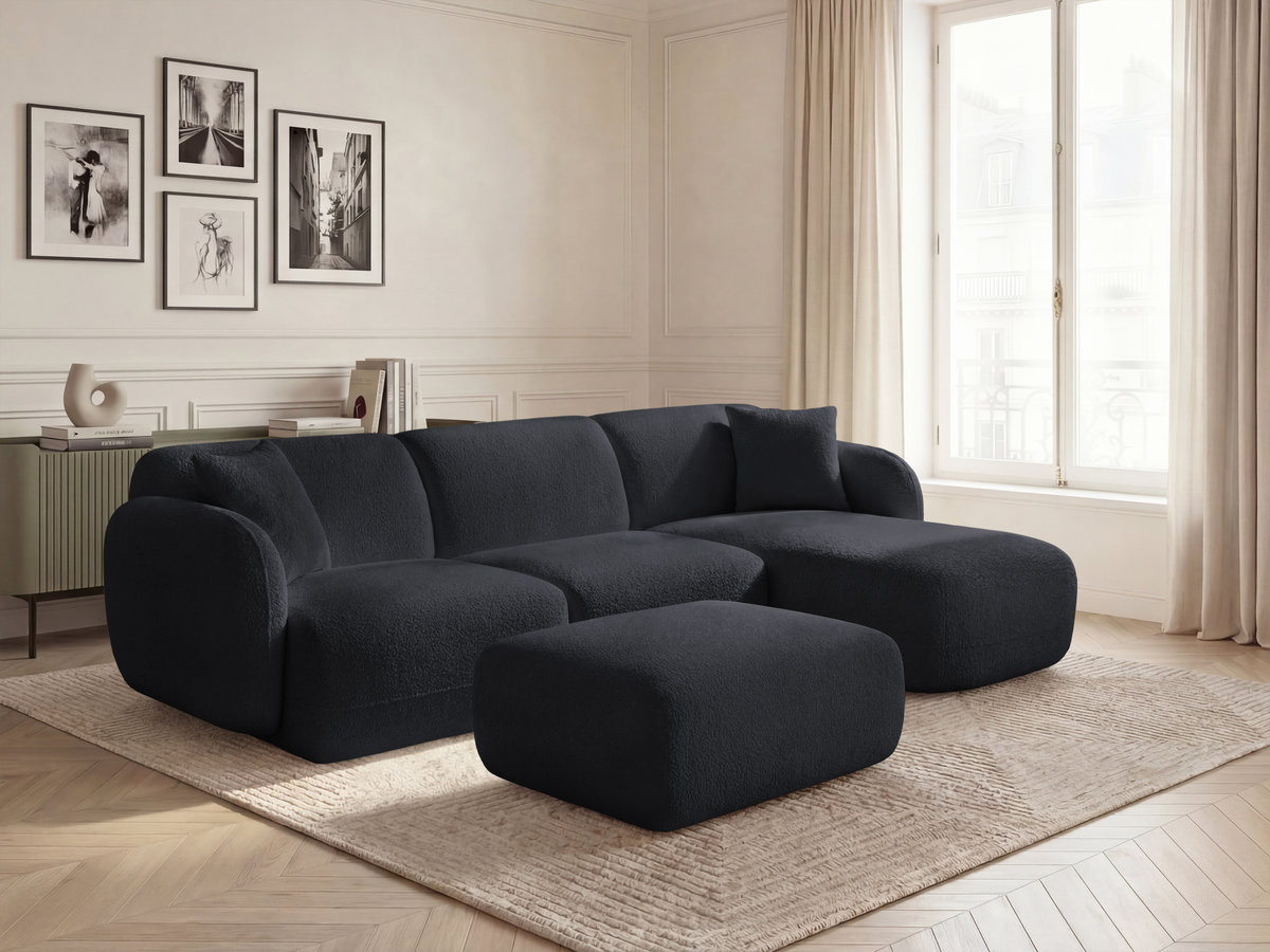 Bobochic Anda Ecksofa mit Pouf 292 × 163 cm Chenille Schwarz Ecke rechts