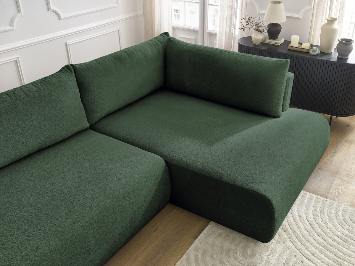 Bobochic Lucien Ecksofa mit Schlaffunktion und Bettkasten 296 × 198 cm Stoff Grün Ecke rechts