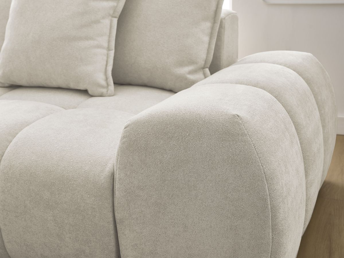 Bobochic Everest Ecksofa mit Schlaffunktion und Bettkasten 318 × 180 cm, 7 Kissen Strukturstoff Beige Ecke links