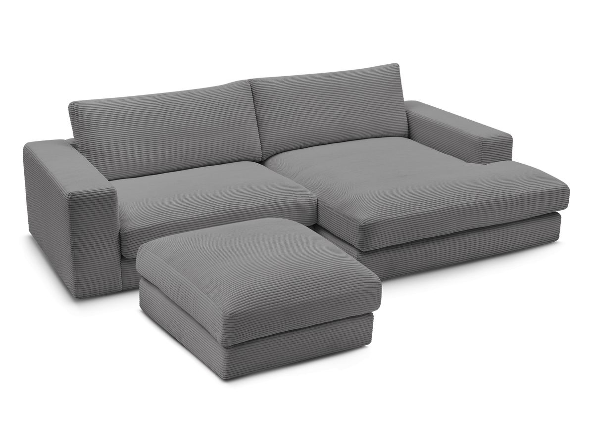 Bobochic Leonard Ecksofa mit Pouf 274 × 159 cm Cordsamt Dunkelgrau Ecke rechts