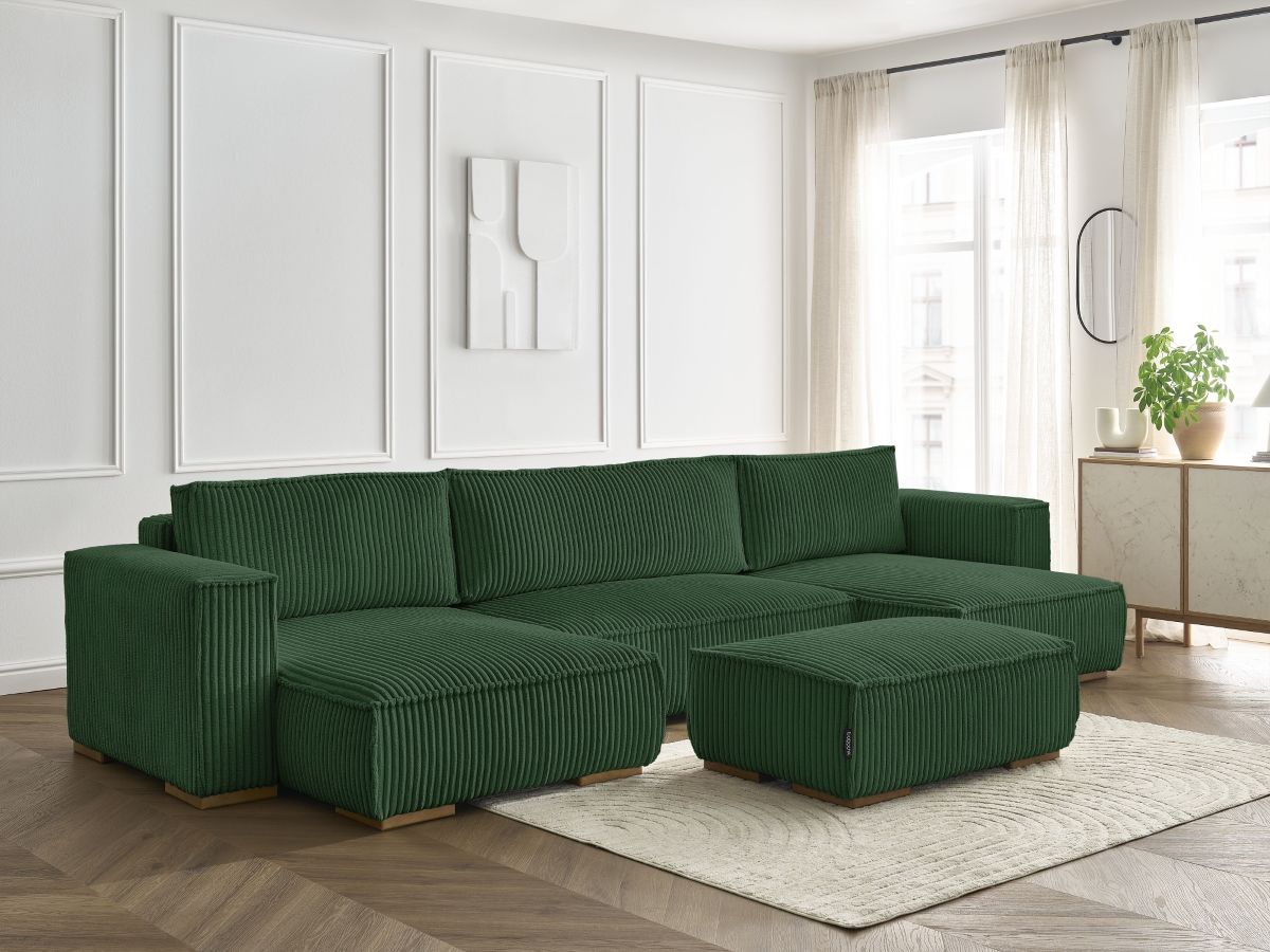 Bobochic Chelsea Wohnlandschaft mit Pouf Breitcord weich Grün
