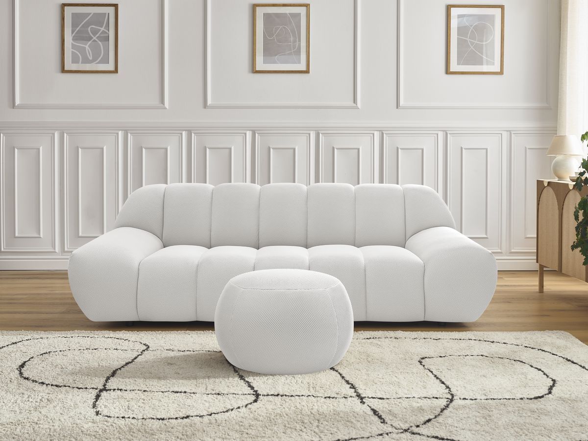 Bobochic Hayden Sofa 3-Sitzer mit Pouf 226 × 107 cm Mesh-Stoff Weiß