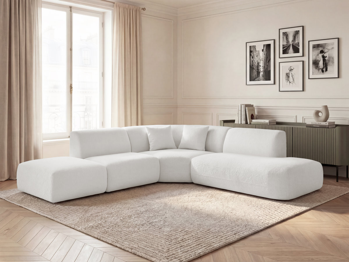 Bobochic Anda Ecksofa 279 × 264 cm Chenille Weiß Ecke rechts
