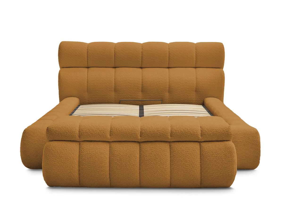 Bobochic Mont-blanc Polsterbett mit Bettkasten mit Bettbank Bouclé-Stoff Gelb, Liegefläche 160 × 200 cm