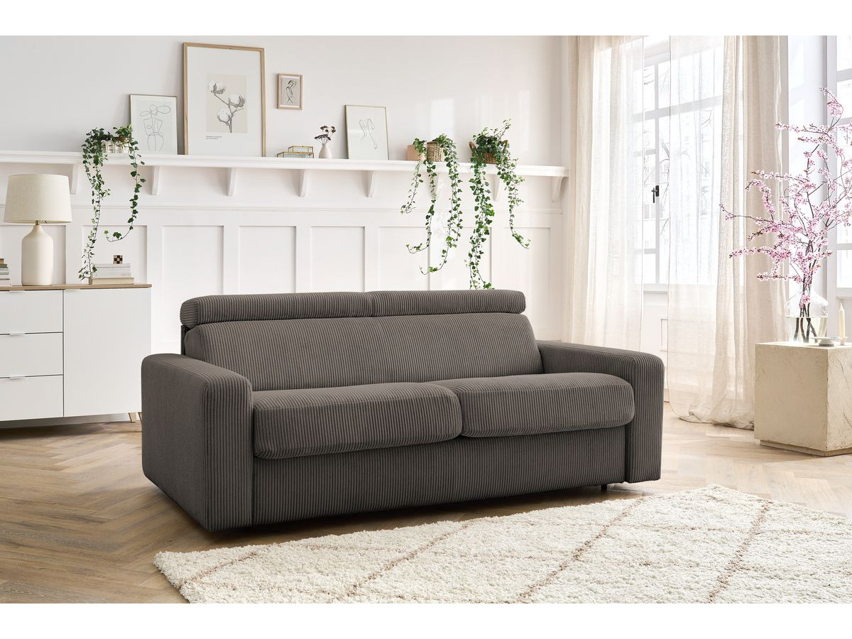 Bobochic Monaco Schlafsofa 3-Sitzer Cordsamt Taupe, Liegefläche 140 × 190 cm