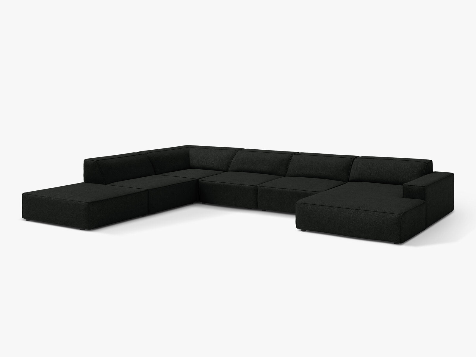 Micadoni Panorama-Ecksofa Jodie 7-Sitzer Links Boucle Baloo Schwarz
