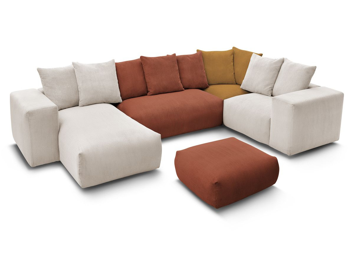 Bobochic Voltaire Wohnlandschaft mit Pouf 356 × 214 cm Cordsamt Mehrfarbig Ecke links