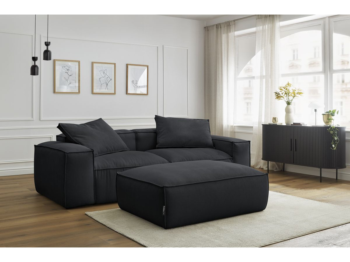 Bobochic Boheme Sofa 4-Sitzer mit Pouf Cordsamt Schwarz
