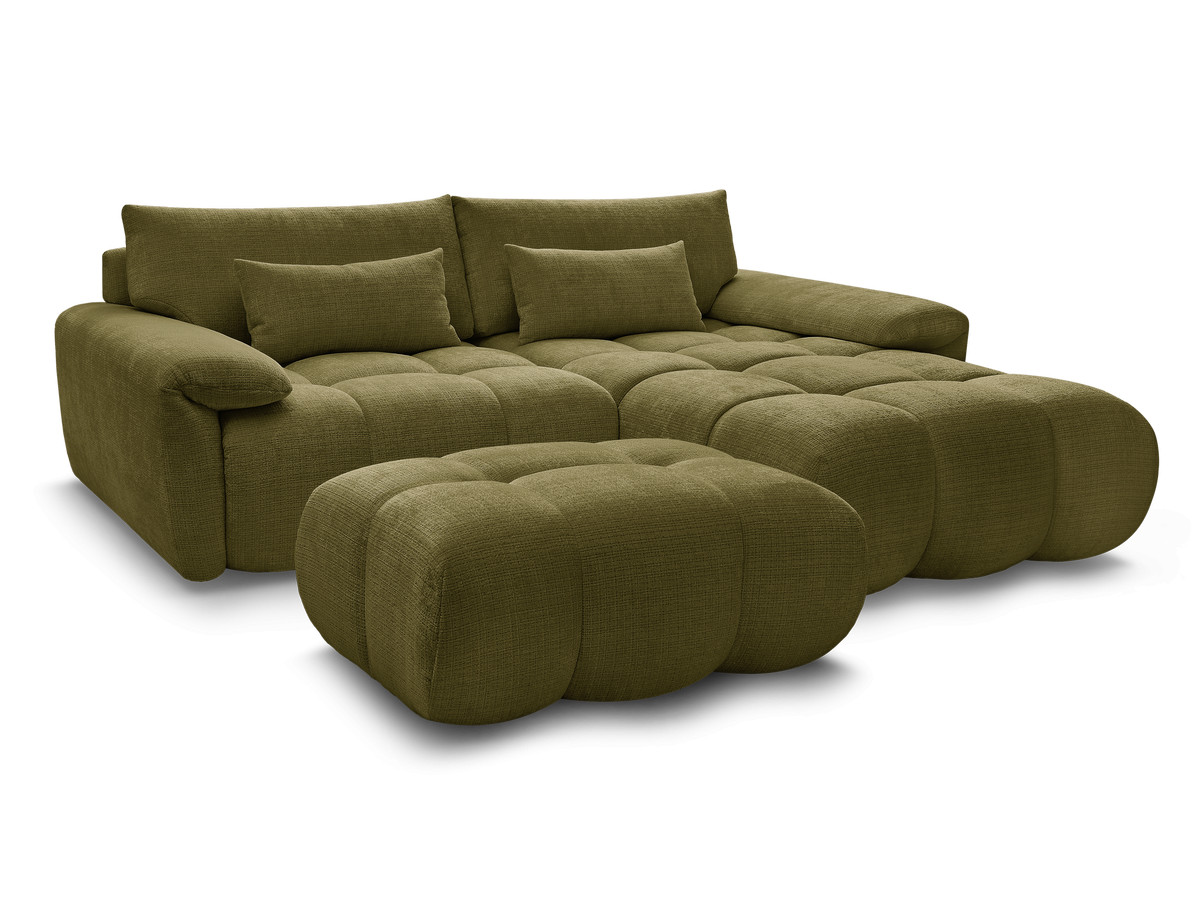 Bobochic Ivane Ecksofa mit Pouf Strukturstoff Grün Ecke rechts