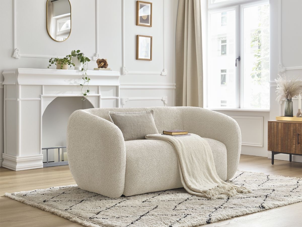 Bobochic Celine Sofa 2-Sitzer Bouclé-Stoff Beige