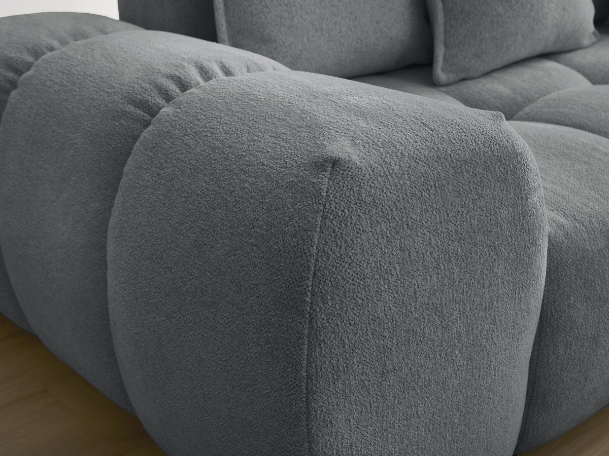 Bobochic Everest Ecksofa mit Schlaffunktion und Bettkasten und Pouf 320 × 212 cm, 10 Kissen Melange-Stoff Dunkelgrau Ecke rechts