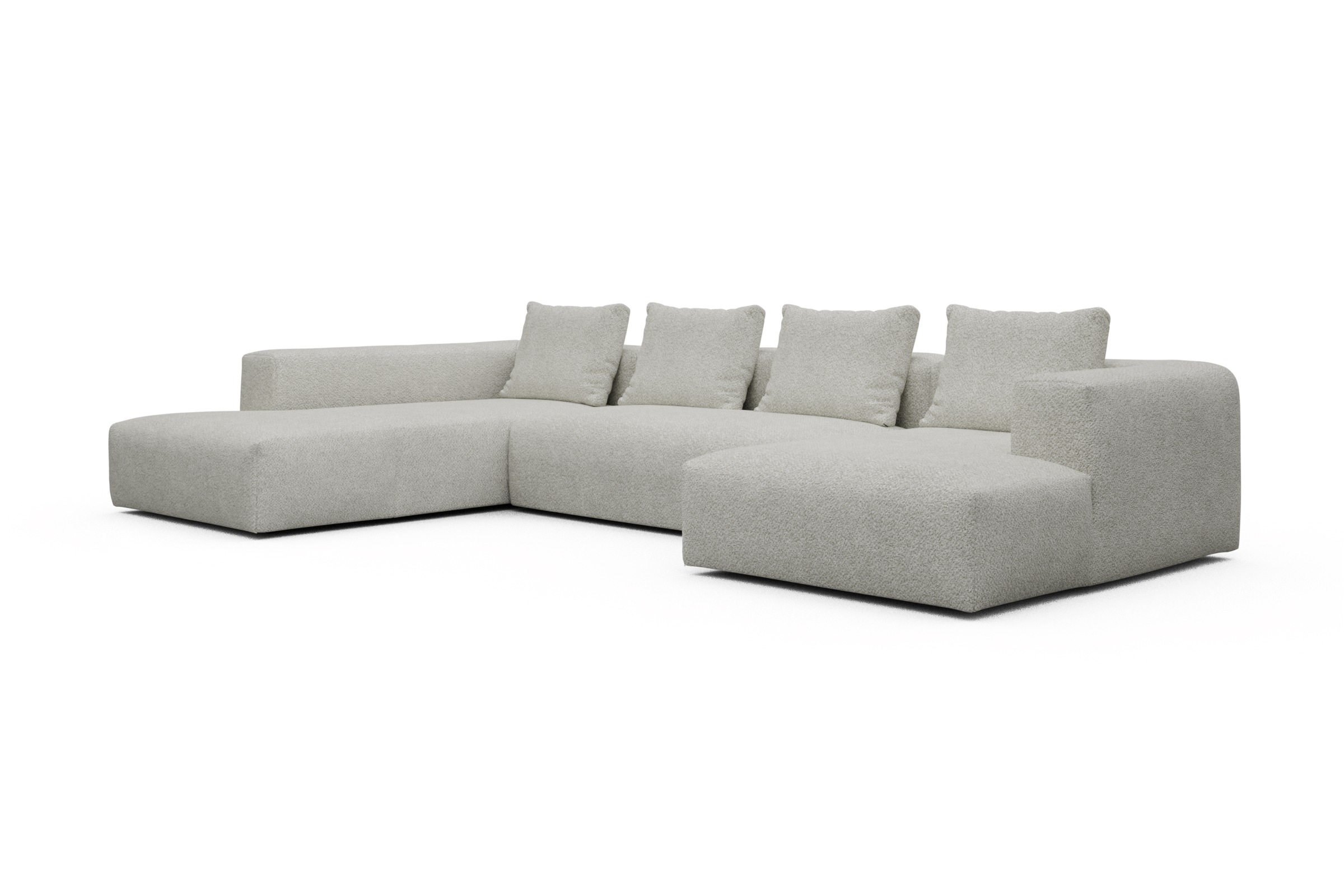 Wohnlandschaft Fred Relax-Ecke links mit 2-Sitzer und Chaiselongue rechts Vanora-Warm-Sand