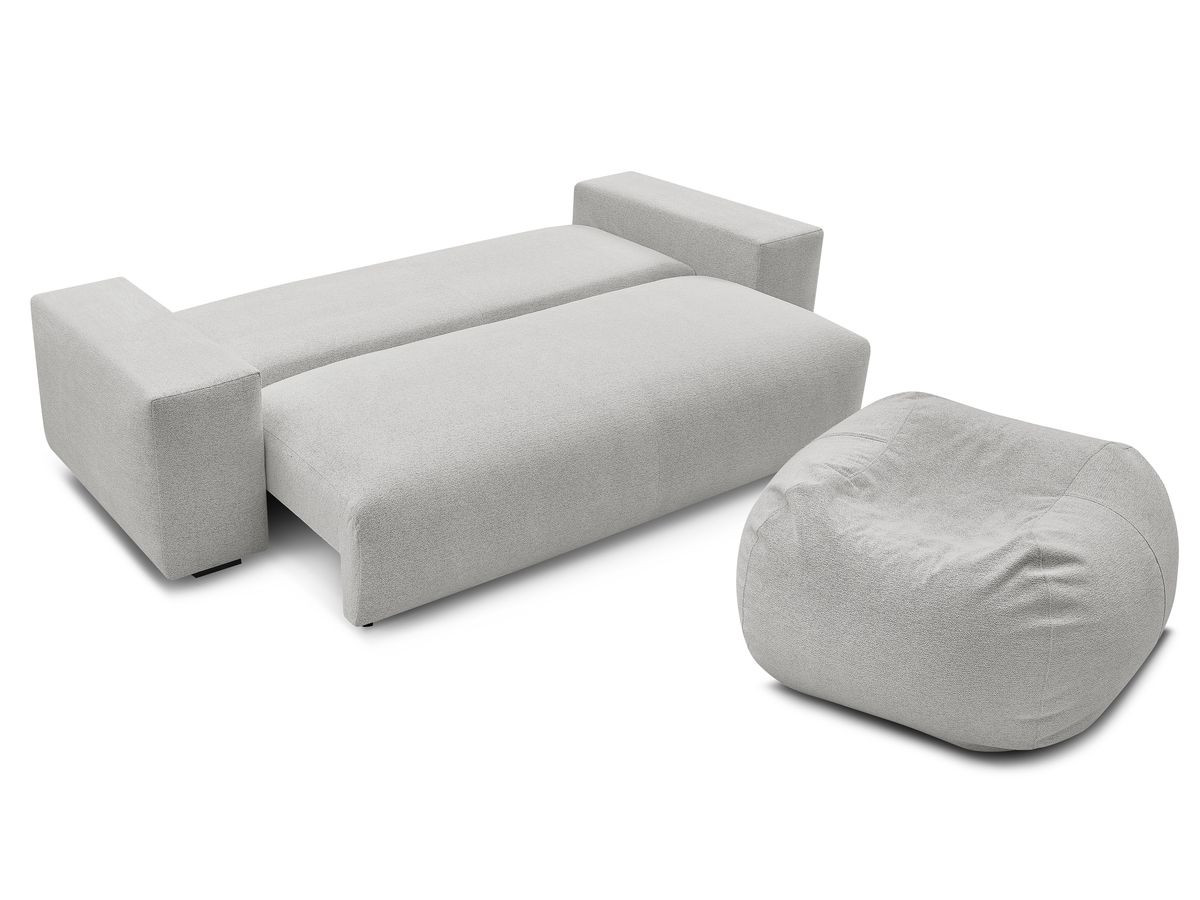 Bobochic Voltaire Schlafsofa 4-Sitzer mit Bettkasten und Pouf Melange-Stoff Hellgrau