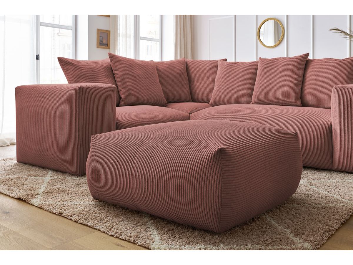 Bobochic Voltaire Ecksofa mit Pouf 268 × 214 cm Cordsamt Rosa Ecke links