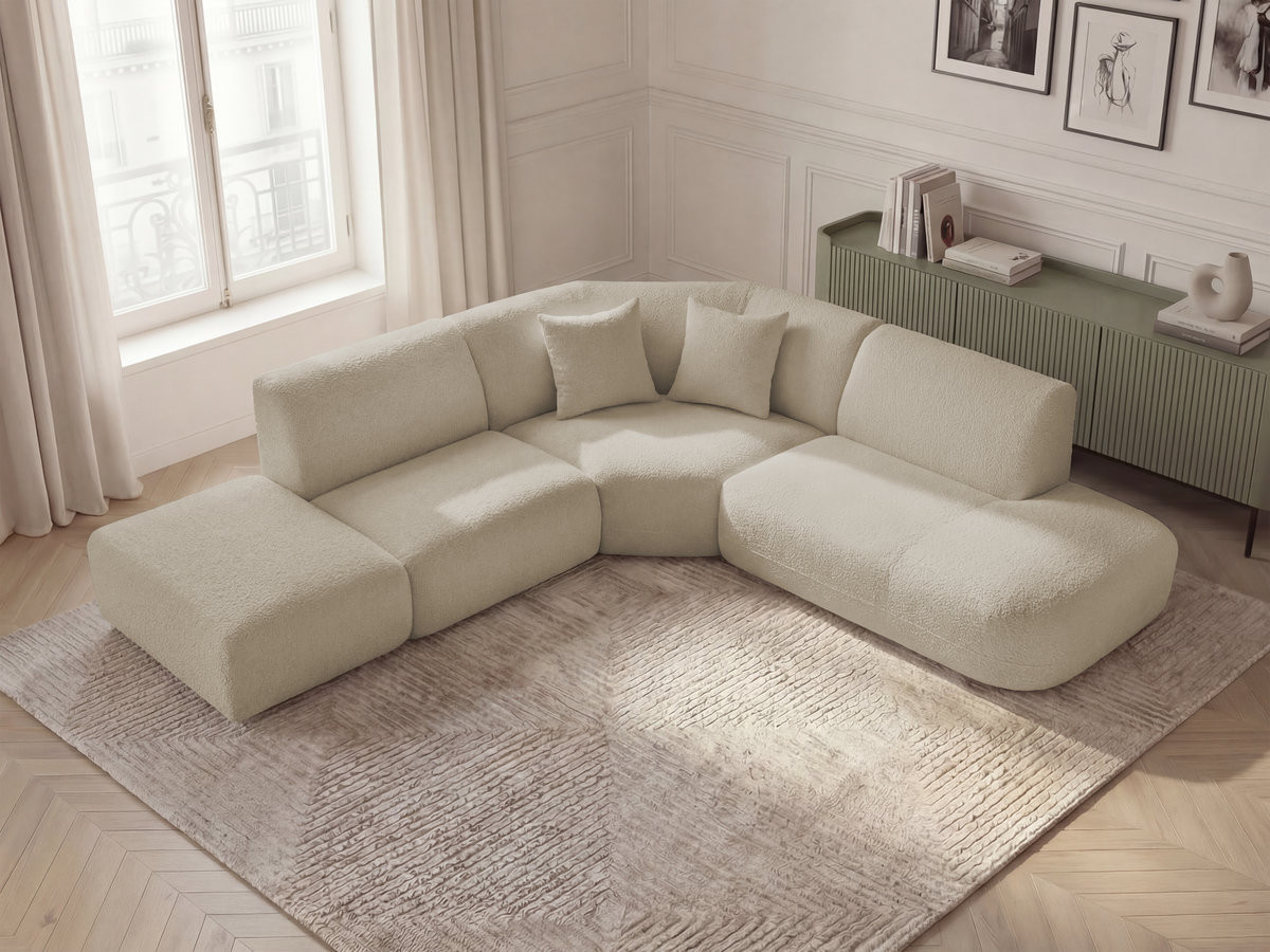 Bobochic Anda Ecksofa 279 × 264 cm Chenille Beige Ecke rechts