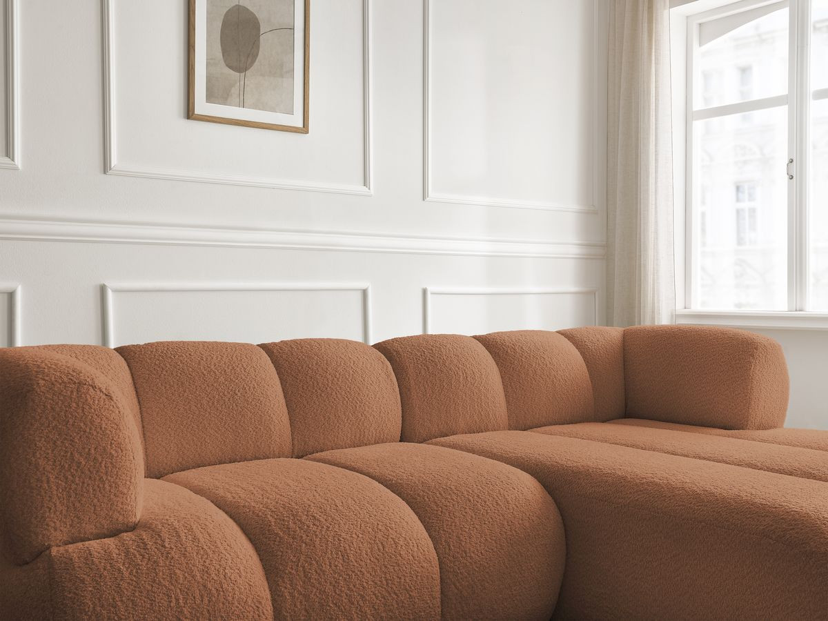 Bobochic Pamira Ecksofa Bouclé-Stoff Orange Ecke rechts