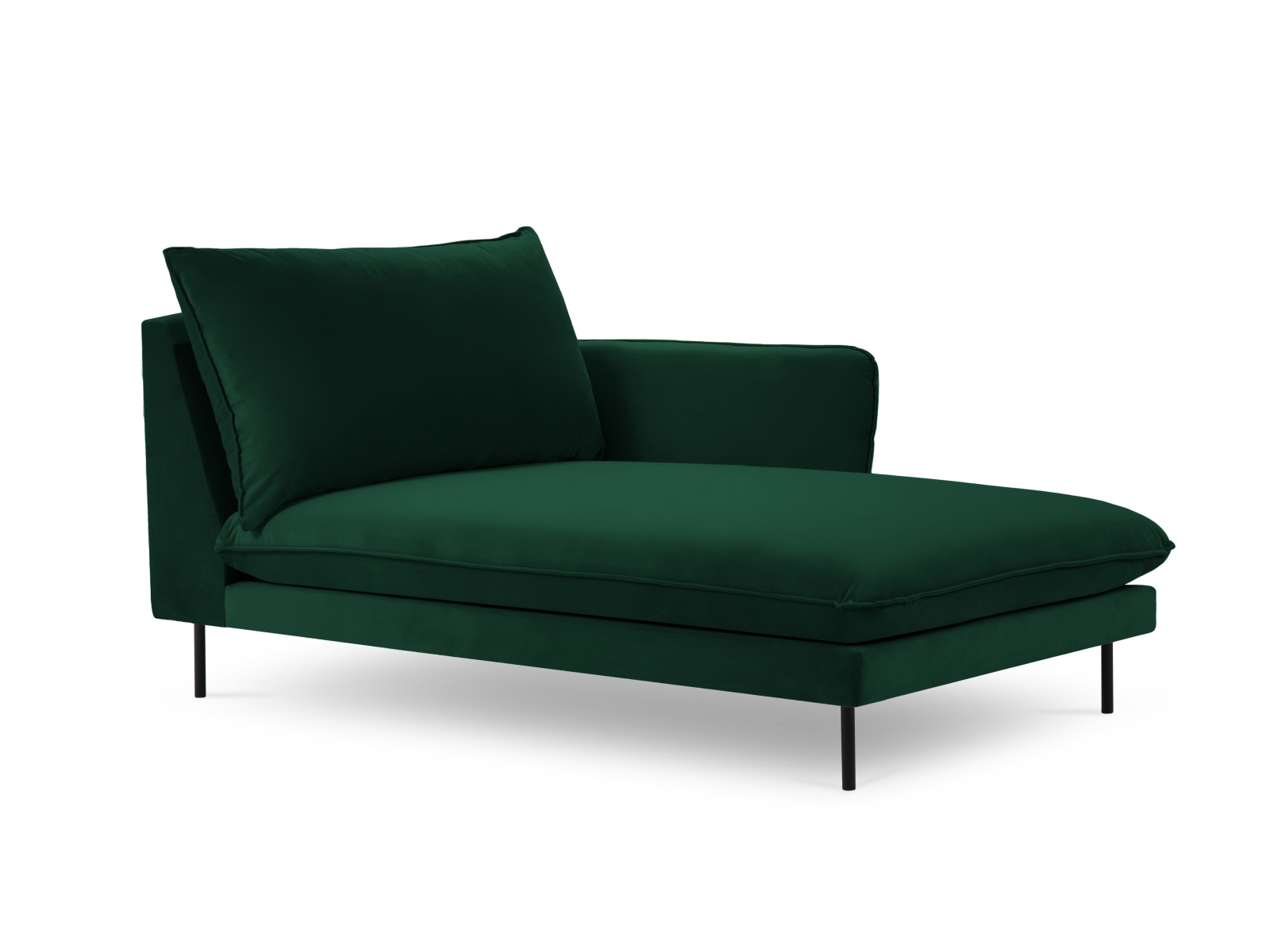 Cosmopolitan Design Chaiselongue Vienna Samt Bluvel Flaschengrün Rechts Beine Schwarzes Metall