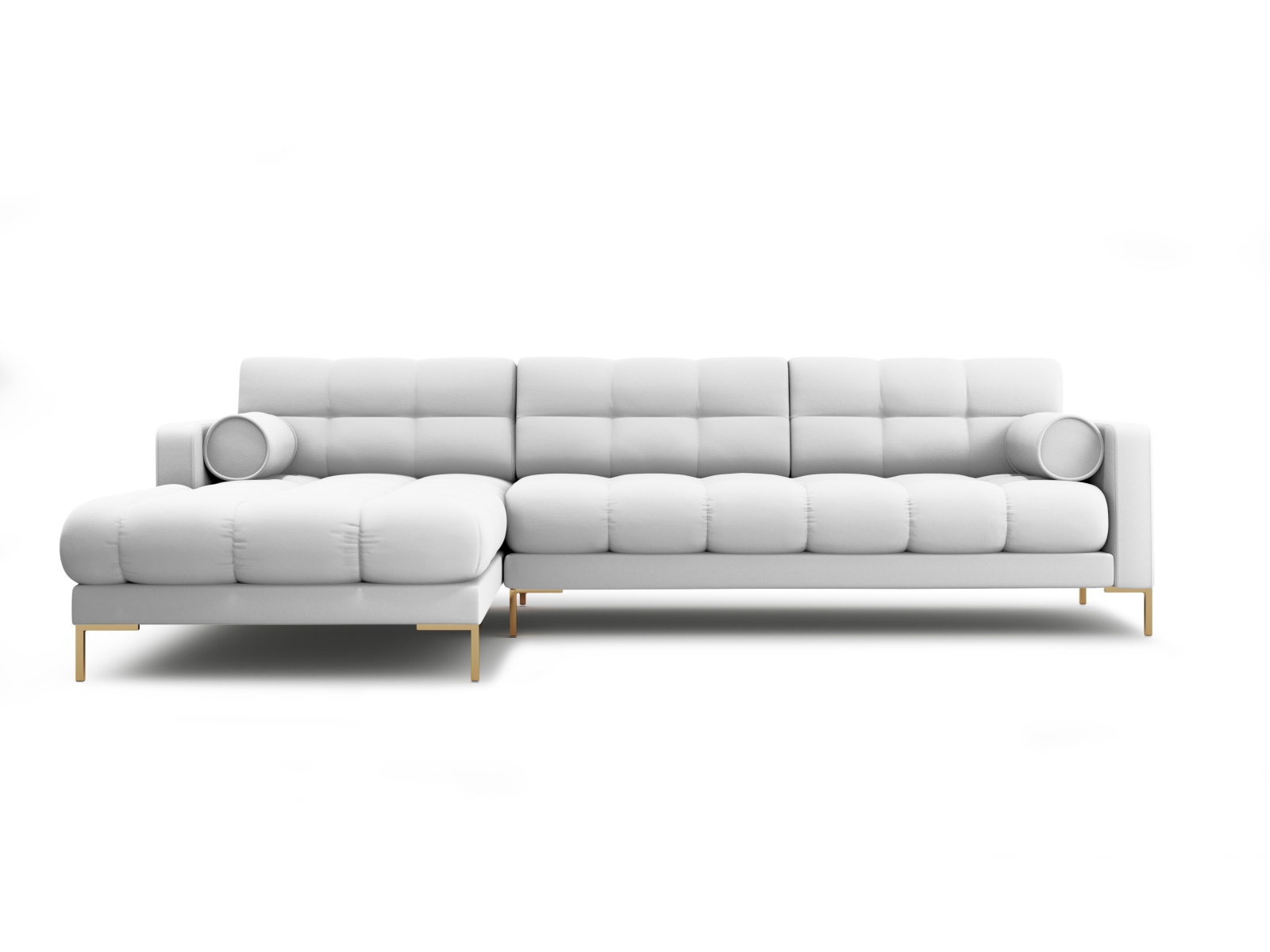 Cosmopolitan Design Ecksofa Bali 5-Sitzer Strukturierter Stoff Neve Hellgrau Links Beine Gold