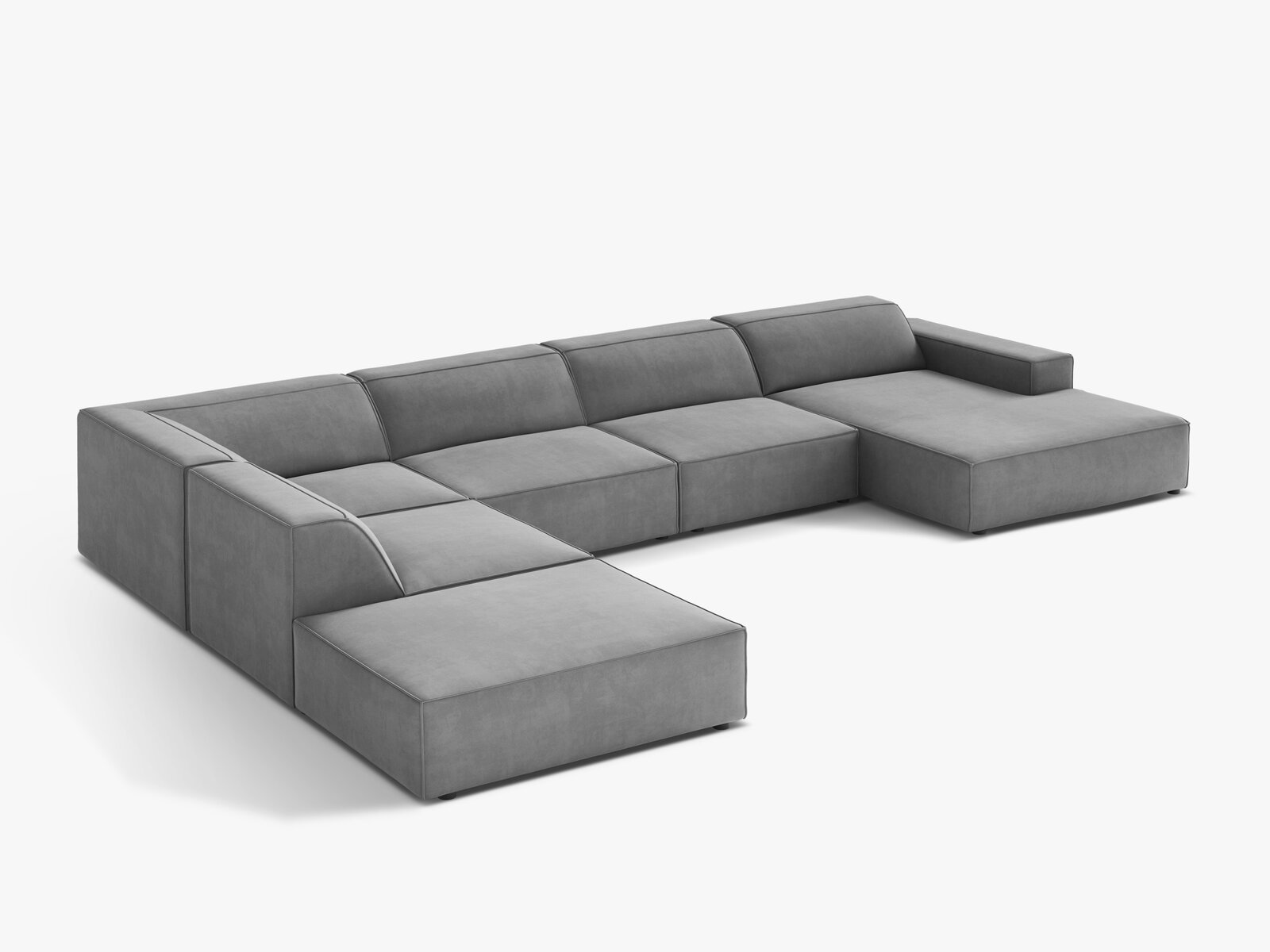 Micadoni Panorama-Ecksofa Jodie 7-Sitzer Samt Venus Hellgrau Links