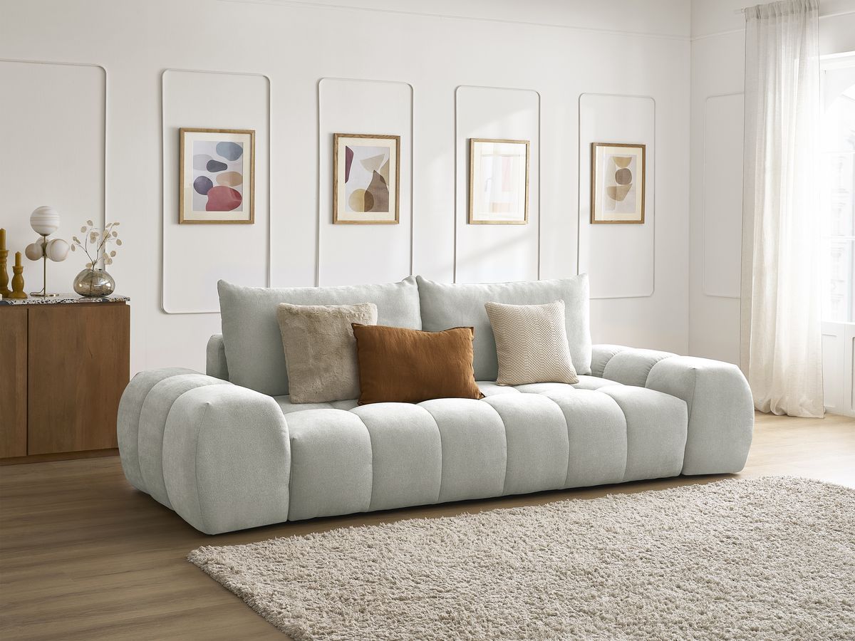Bobochic Everest Sofa 3-Sitzer, 2 Kissen Strukturstoff Hellgrau