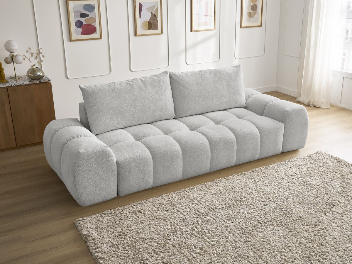 Bobochic Everest Sofa 3-Sitzer, 2 Kissen Melange-Stoff Hellgrau