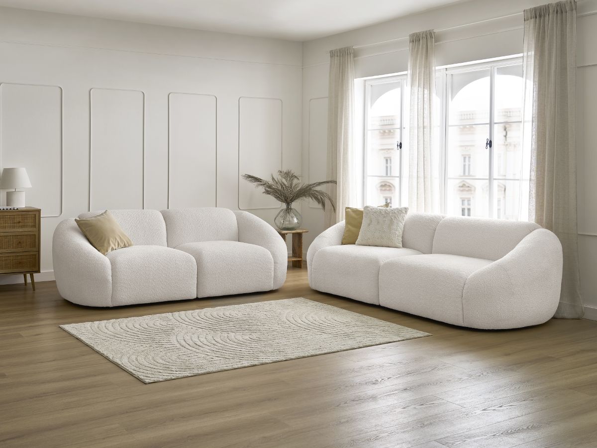 Bobochic Tina Sofa 5-Sitzer Bouclé-Stoff Weiß