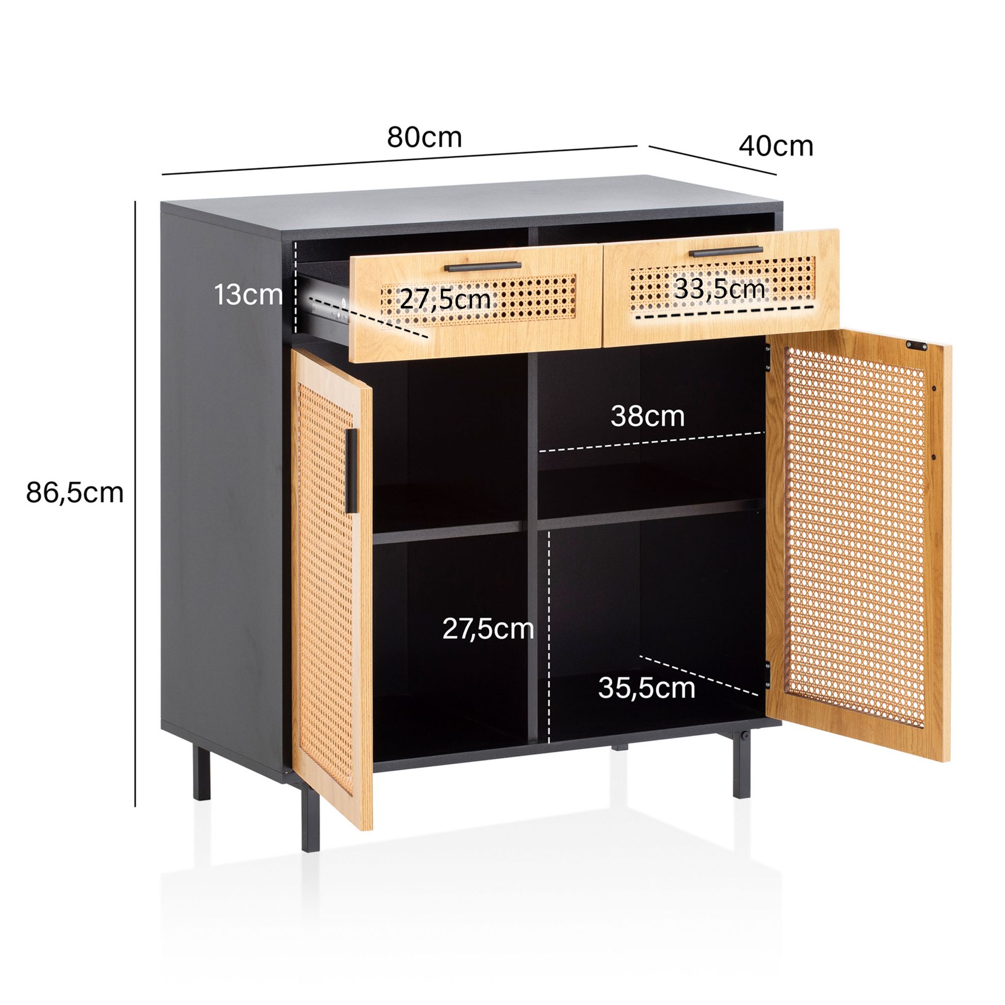 Sideboard Edland Schwarz 80 × 40 × 86,5 cm