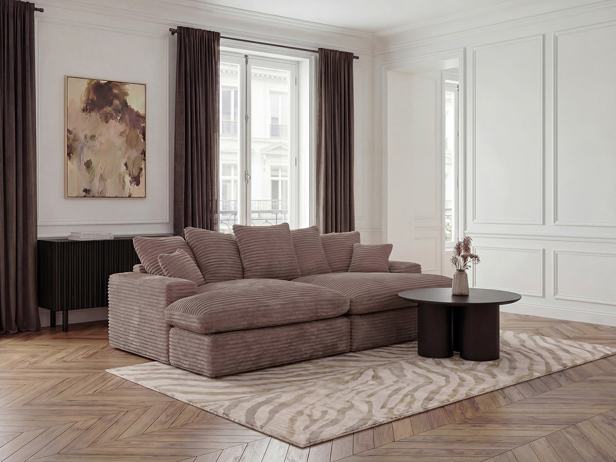 Bobochic Nevada Sofa 3-Sitzer 226 × 150 cm Breitcord weich Taupe
