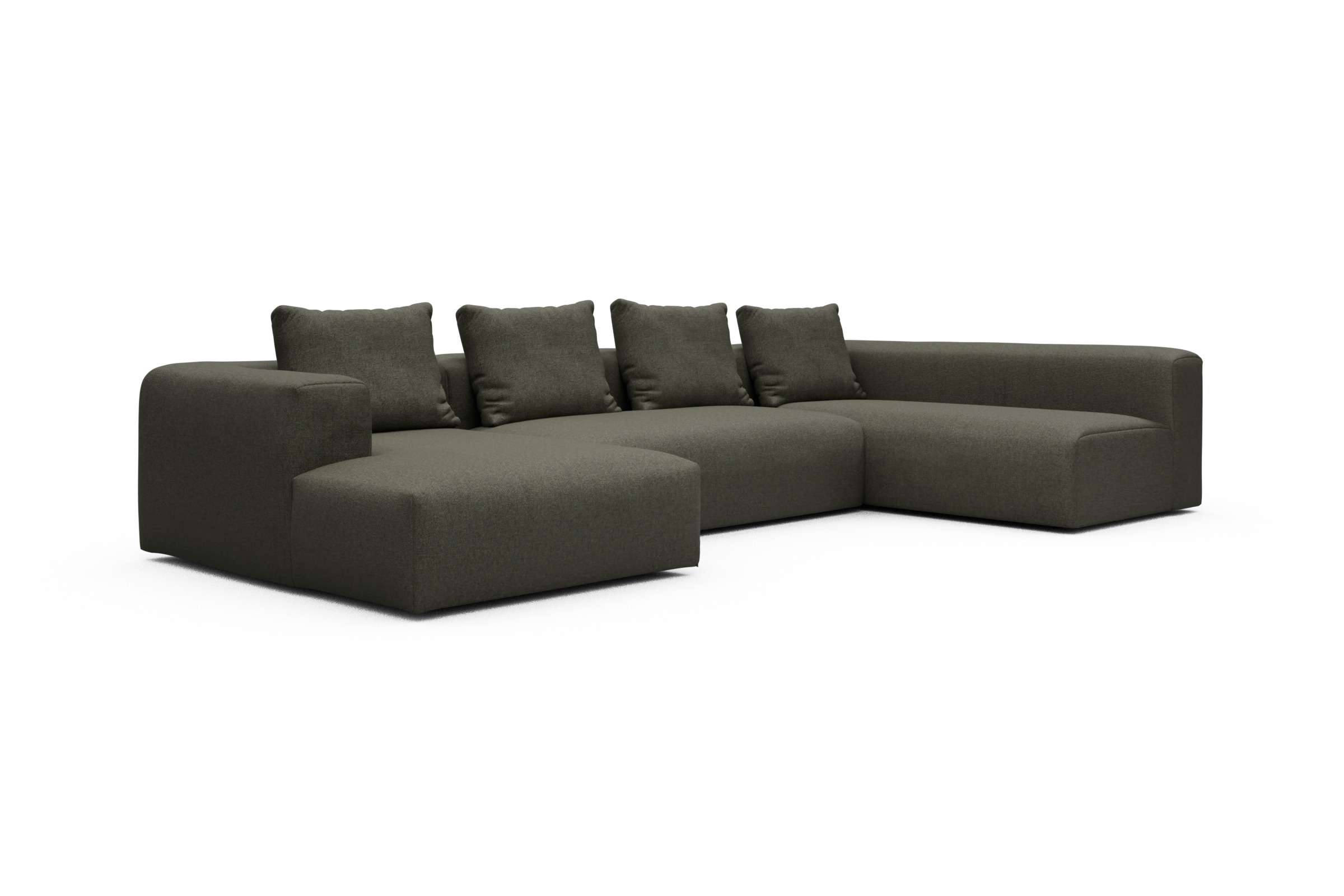 Wohnlandschaft Fred Chaiselongue links mit 2-Sitzer und lange Armlehne rechts Sama-Winter-Moss